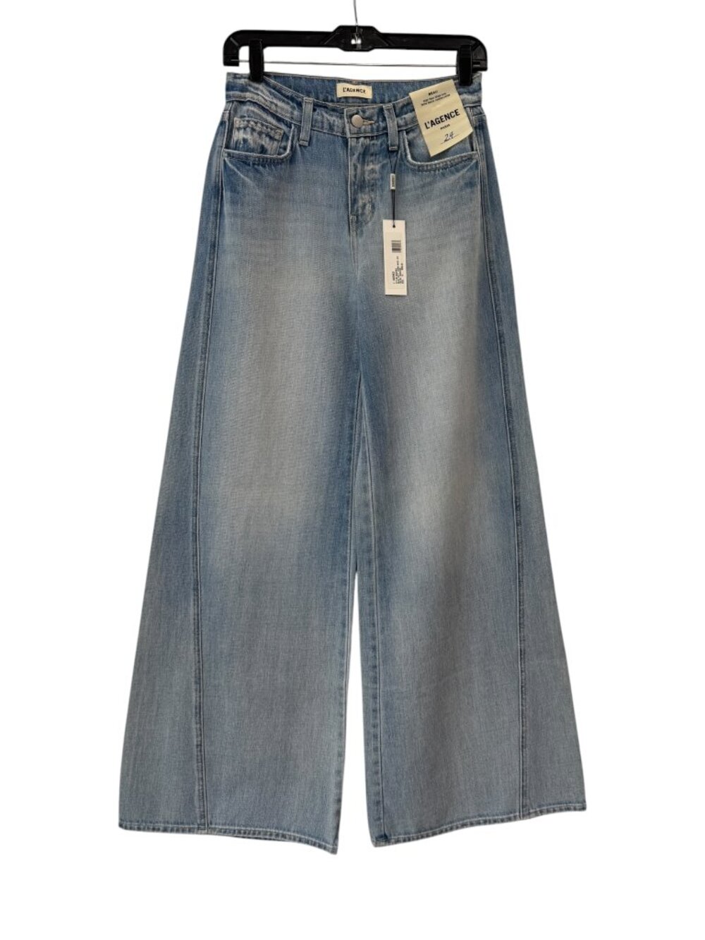$350 NWT L'Agence Blue Denim Fontana Seam Wide Leg Jean Beau Pants size 24/27" - Picture 4 of 8